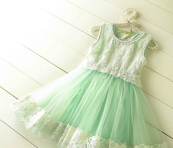 Mariage - Girl Tulle Dress, Girl Mint Green Tulle Lace Dress, Lace Bodice Flower Girl Dress Wedding,Summer Girl Dress
