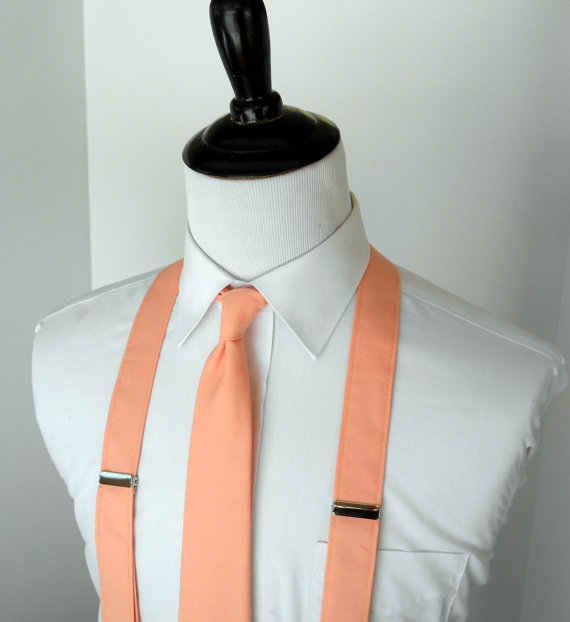 زفاف - Peach Necktie and Suspenders - Skinny or Standard Width - Men's, Teen, Youth