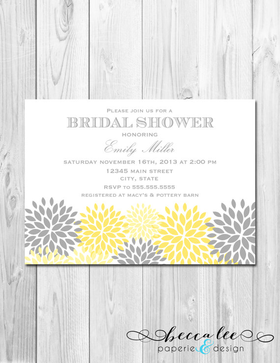 Mariage - Bridal Shower, Birthday Party, Bachelorette Party, Engagement Party Invitation - Grey & Yellow Pom Poms Landscape - DIY - Printable