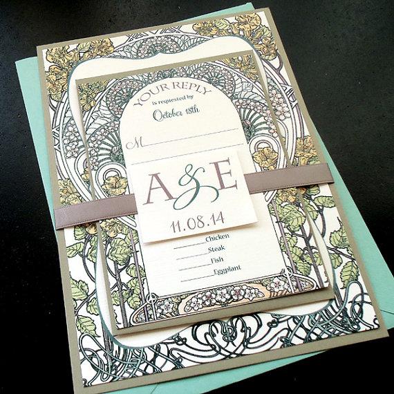 Hochzeit - Reserved for Samantha M. - Botanical Garden Wedding Invitation Sets in Fall colors - DEPOSIT