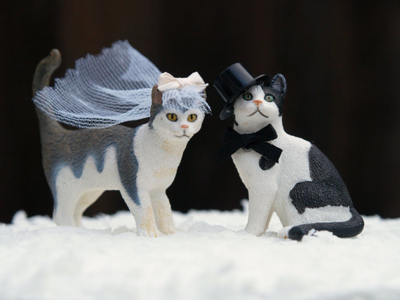 زفاف - Cat Wedding Cake Topper, Bride & Groom, Animal Lover, Kitty, Romantic, Unique, Pet