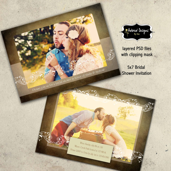 Свадьба - Photoshop card Templates Instant Download for  Bridal Shower,  Engagement Party (or Save the Date) -  Wedding Vintage Collection 4