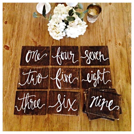 Wedding - Wooden Rectangle Wedding or Event Table Numbers Rustic Wedding Hand-Painted White Modern Calligraphy