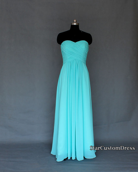 Hochzeit - Long Bridesmaid Dress Blue/Mint Bridesmaid Dress Chiffon Dress Strapless Bridesmaid Dress