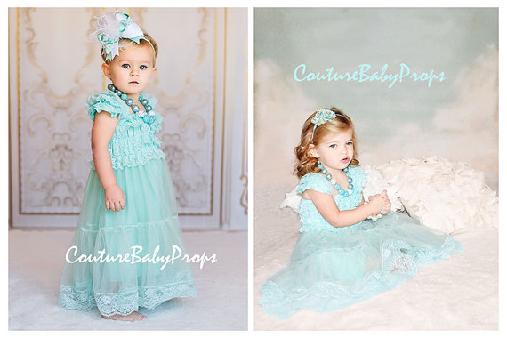Wedding - Vintage Aqua Mint Ruffle Lace Girls DRESS, Ruffle dress, flower girl dress, birthday dress, baby girl dress, lace dress, vintage dress, Elsa