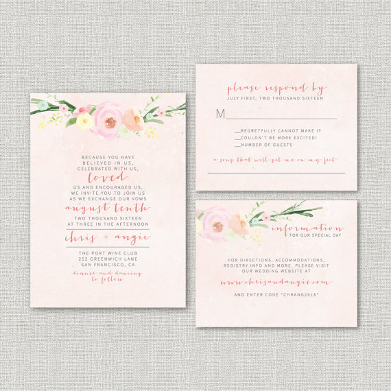 Свадьба - Watercolor Floral Wedding Invitation Suite DEPOSIT - DIY - Rustic, Chic, Vintage, Country, Spring, Summer, Flowers (Wedding Design #47)