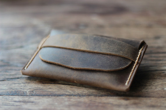Wedding - Mens Leather Card Wallet - Gift Ideas for Him - Groomsmen Gifts -- Simple Distressed Leather Wallets - 014