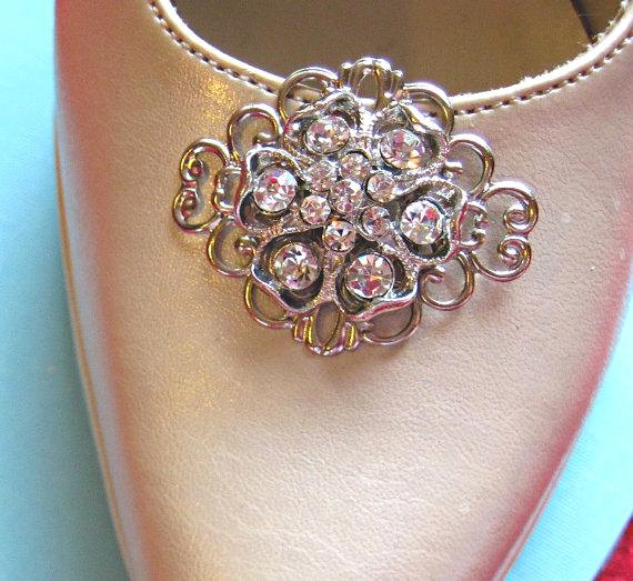 Wedding - Silver and Rhinestone shoe clips, Wedding Shoe Clips,Crystal  Bridal  Accessories, Shoe flowers, Bridal accessory, Blooming Collection
