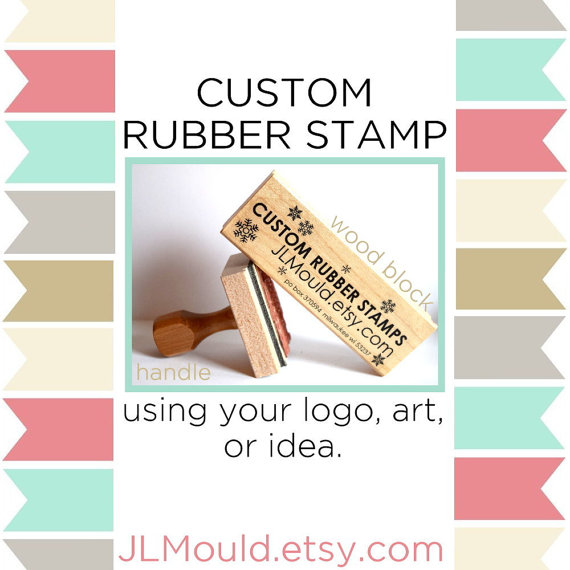 Wedding - 2x2 Custom Personalized Modern Red Rubber Stamp mounted WoodBlock or Handle JLMould Art Logo Image Wedding Invitations