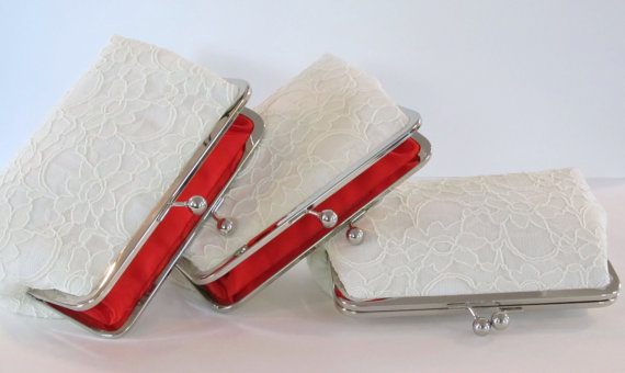 Wedding - SALE,10% OFF, Bridal Silk And Lace Clutch Set Of 3 Ivory,Wedding Clutch,Bridesmaid Clutches,Bridal Accessories