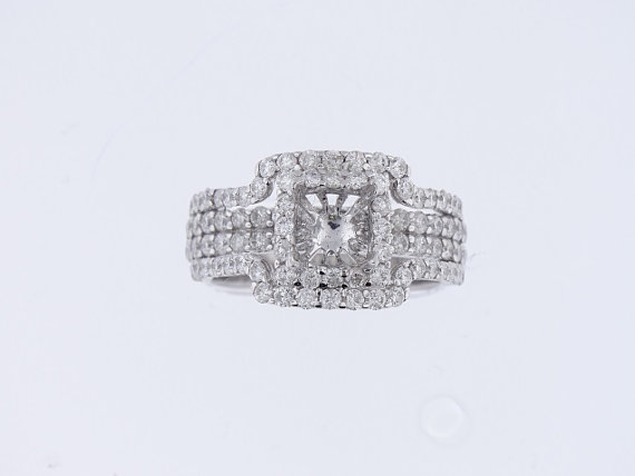 Hochzeit - 18K White Gold Diamond Halo Engagement Ring - SJ5000HRBRER