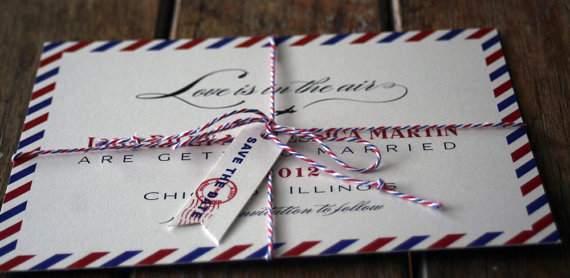 Mariage - Vintage Air Mail Save the Date, Air Mail Wedding Invitations, airplane wedding invites,Destination Save The Date,Love is in the Air Wedding