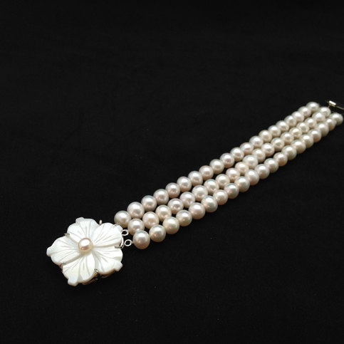 Wedding - Triple Strand Pearl Bracelet, Genuine AAA Pearl bracelet, 7.5 In Pearl Bracelet, Genuine Pearl Bracelet from ADARNA GALLERY