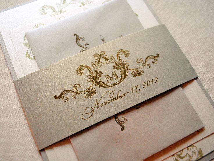 Mariage - Ivory, Champagne And Gold Wedding Invitations, Elegant Wedding Invitations, Champagne, Gold, Beige, Ivory, Victorian, Vintage