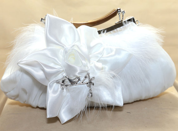 Wedding - Rhinestone Wedding Clutch Purses with Ostrich Feathers Crystal Bird flower