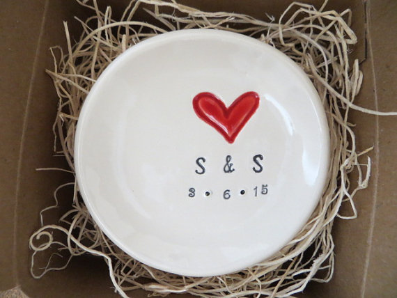 Wedding - ring dish, wedding ring holder,  Wedding gift,   Personalized dish, handmade earthenware pottery, Gift Boxed, Made to order