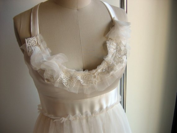 Wedding - One of a Kind Modern Pearl Tulle and Silk Wedding Dress Gown with Vintage Detailing