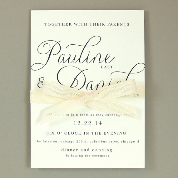 Wedding - Pauline Suite - Modern Elegant Wedding Invitation - Classic Simple Ribbon Invite - Customizable Wedding Invitation - Sample