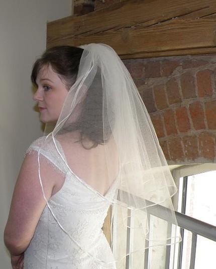 Wedding - Wedding veil - Elbow Length - two layer bridal veil with tiny satin ribbon trim and blusher