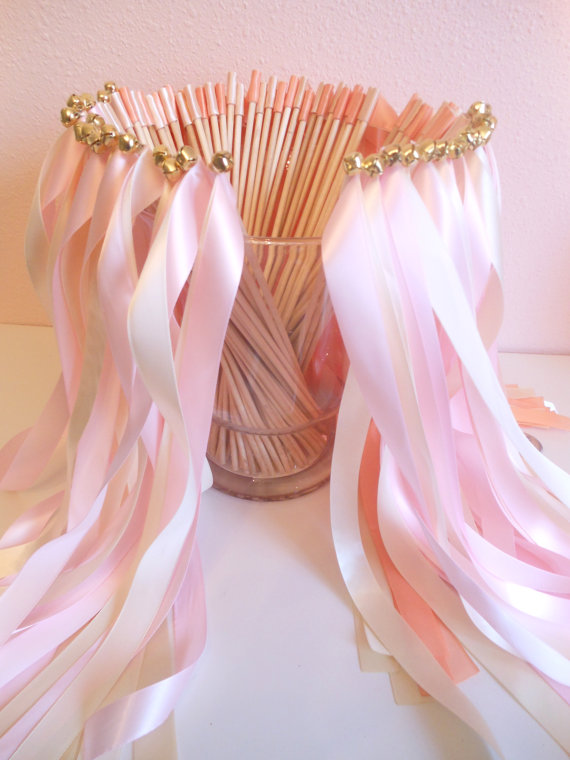 Hochzeit - Wedding Wands - 50 double ribbon wands with bells
