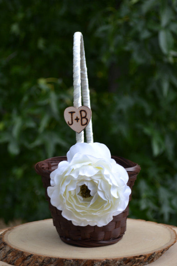Wedding - Personalized  Small Flower Girl Basket You Pick Flower and Ribbon