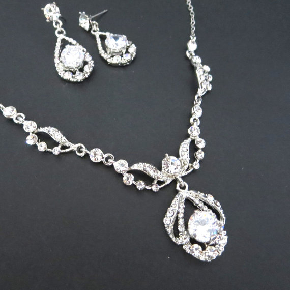 زفاف - Wedding jewelry SET, Rhinestone necklace and earrings, Bridal jewelry set, Crystal necklace, Crystal earrings