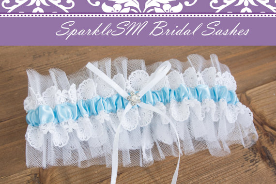Hochzeit - Something Blue Bridal Garter, Wedding Bridal Garter Belts, Blue Garter Belt, Rhinestone Pearl Garter, SparkleSM Bridal Sashes - Tori