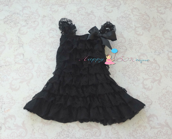 Wedding - baby girls dress, Perfect Black Vintage Lace Dress, ruffle dress, baby dress, Birthday outfit, flower girl dress, Toddler dress, black dress