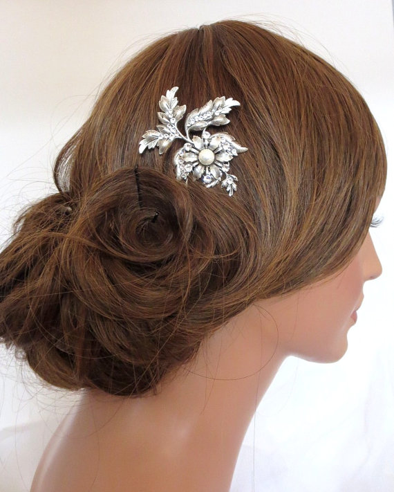 Hochzeit - Wedding hair comb, Bridal hair comb, Crystal Wedding headpiece, Leaf hair comb, Vintage style hair comb, Antique silver comb, Hair accessory