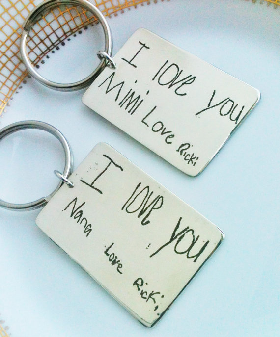 Wedding - Handwriting Keychain in Silver, Bouquet Charm, Your Real Handwriting or drawing on a keyring, personalized gift for him, father of the bride