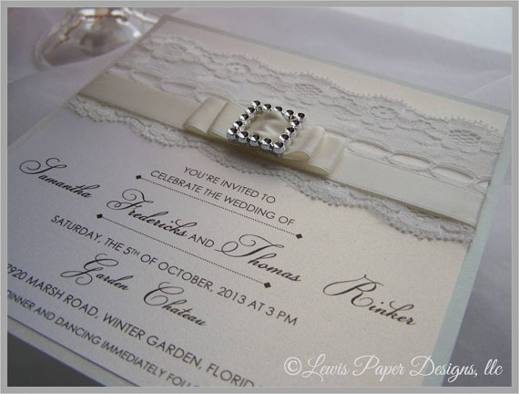 Wedding - White Wedding Invitation/ Lace Invitation/Luxury Wedding Invitation/Black and White Invitation/ Ivory wedding invitation