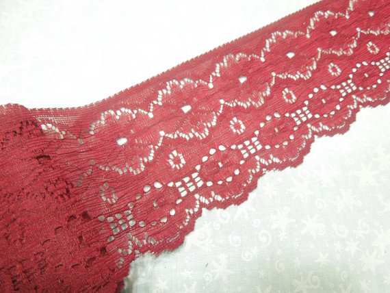 Wedding - 1 yard of 3 1/4 inch Maroon chantilly lace trim for baby, garters, bridal, christmas, holiday supplies, lingerie by MarlenesAttic - Item PL