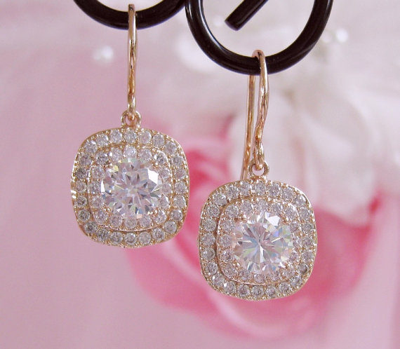 زفاف - Rose Gold Earrings Rose Gold Wedding Earrings Rose Gold Bridal Earrings Crystal Bridal Earrings,Rose Gold Jewelry