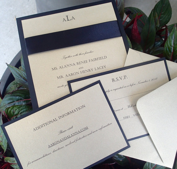 Wedding - Elegant wedding invitation, Wedding invitation, Black invitation, Gold invitation, Modern invitation, ivory invitation