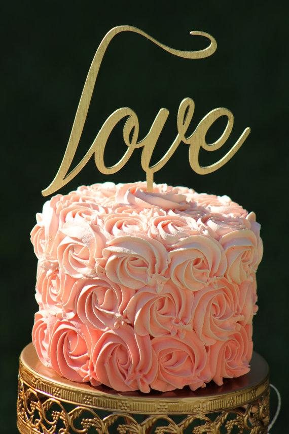 Hochzeit - Gold LOVE Wedding Cake topper - Wooden cake topper - Engagement Cake topper