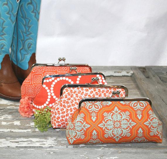 Mariage - Rustic Wedding Clutch, Bridesmaids clutch, orange, country wedding, design your own bridesmaids gifts, bridesmaid gift