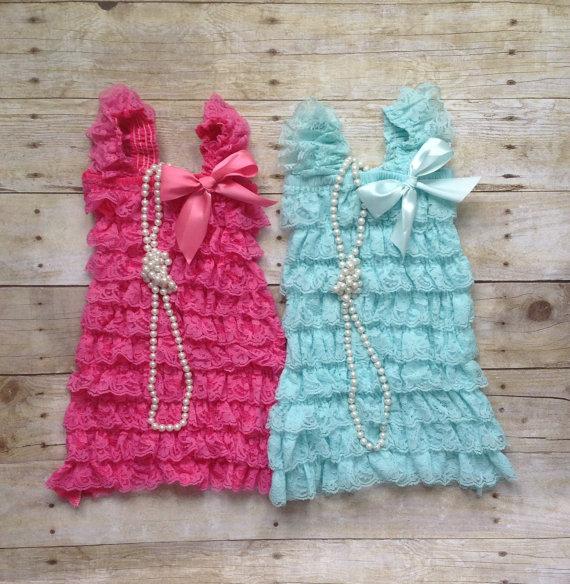 Hochzeit - PICK ONE- 2pc Set: Aqua Pink  Dress Toddler Baby Girl, Flower Girl Dress, Birthday Outfit Girl Cake Smash Outfit Dress, Vintage Dress
