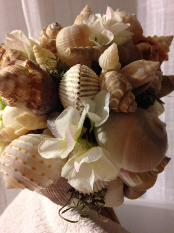 Wedding - Seashell Wedding Bouquet Beach Sea Shell Bridal Bridesmaid