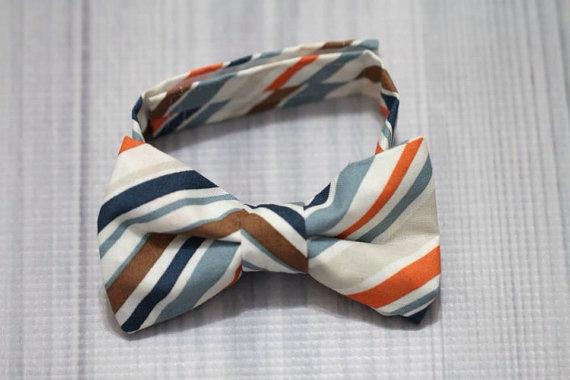 Wedding - Striped Bow tie baby and toddler Boy photo prop, church, birthday, easter ring bearer blue orange navy stripes