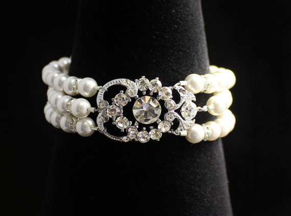 زفاف - Bridal Bracelet, Pearl Bridal Cuff, Crystal and Pearl Bridal Bracelet, Vintage Style Wedding Jewelry,  Bridal Jewelry,  LONDON 2