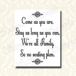 Hochzeit - Wedding Sign, Come As You Are Were All Family No Seating Plan Sign, DIY Printable Vintage  Wedding Decor , Reception Sign -166