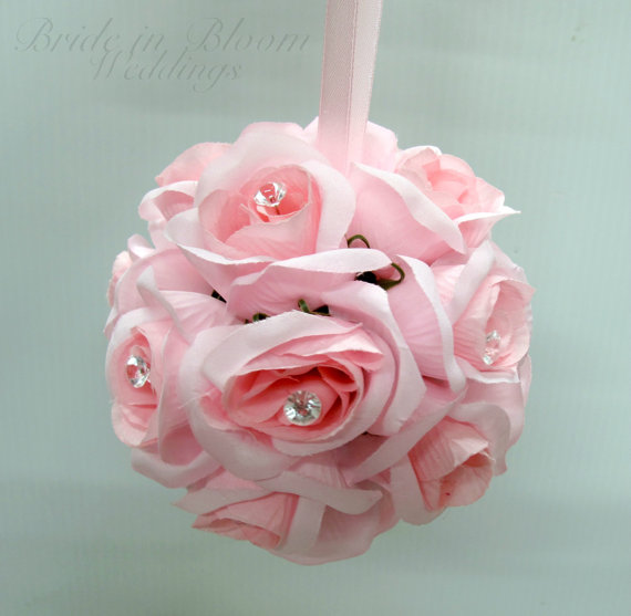 زفاف - Wedding flower balls Pink pomander Flower girl kissing ball Wedding decorations