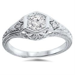 زفاف - Diamond .40CT Art Deco Engagement Ring Antique Vintage 14K White Gold