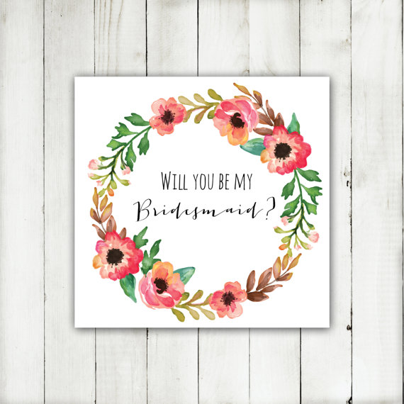 زفاف - Printable - 'Will you be my Bridesmaid?' Autumn Floral Wreath Card