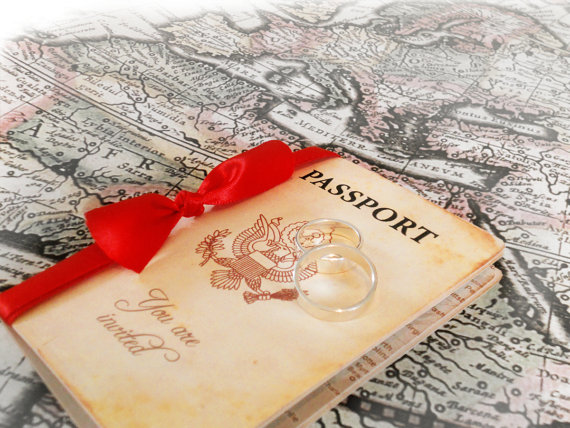 زفاف - Wedding Invitation Passport Printable Template - Vintage Passport 6 pages