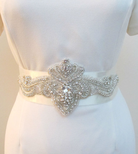 Hochzeit - Bridal Sashes Luxury Rhinestones Crystal Beaded  Wedding  Belt