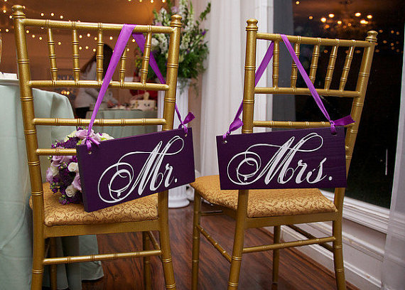 Wedding - Wedding Chair Signs, Mr. and Mrs. and/or Thank and You.  Wedding Signs for your Photo Props, Reception & Wedding Thank You Cards.