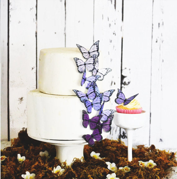 زفاف - Wedding Cake Topper Edible Ombre Monarch Butterflies - Butterfly Cake & Cupcake Toppers - Food Decorations - Large Purple Shown