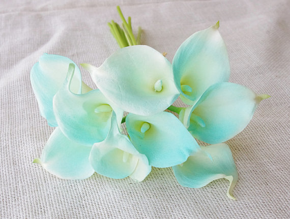 زفاف - Tiffany Natural Touch Calla Lily Stem or Bundle for Turquoise Silk Wedding Bouquets, Centerpieces, Decorations and more