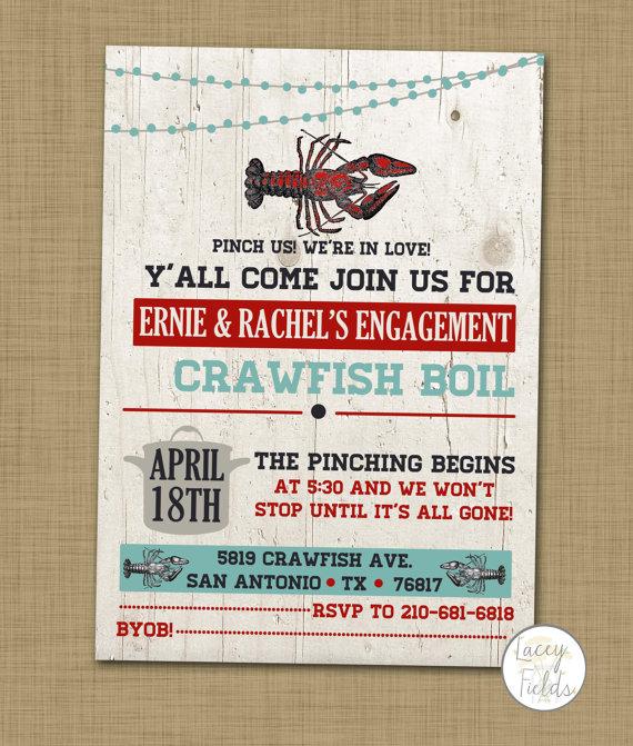 Hochzeit - Crawfish engagement party invitation printable Crawfish boil rehearsal dinner invite Crawdad boil invite Crayfish party invitation Seafood